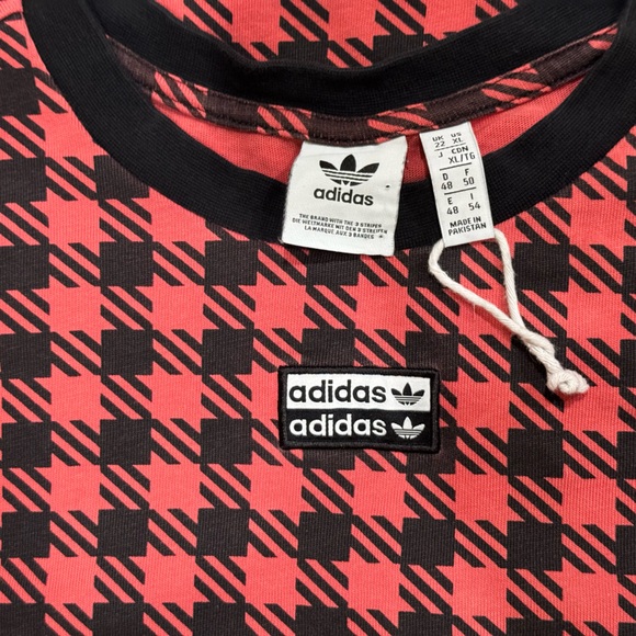 ADIDAS BOXY TEE. SQUARED MIDRIFF CREW NECK TOP. 90’s CHECKED PRINT. GREAT COND. - Picture 3 of 10